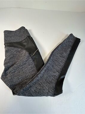 Athleta Herringbone Luxe Metro Drifter Leggings with Faux Leather Panels